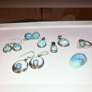 8pc Larimar Bundle; 3x  Earrings, Ring, 3X Pendant